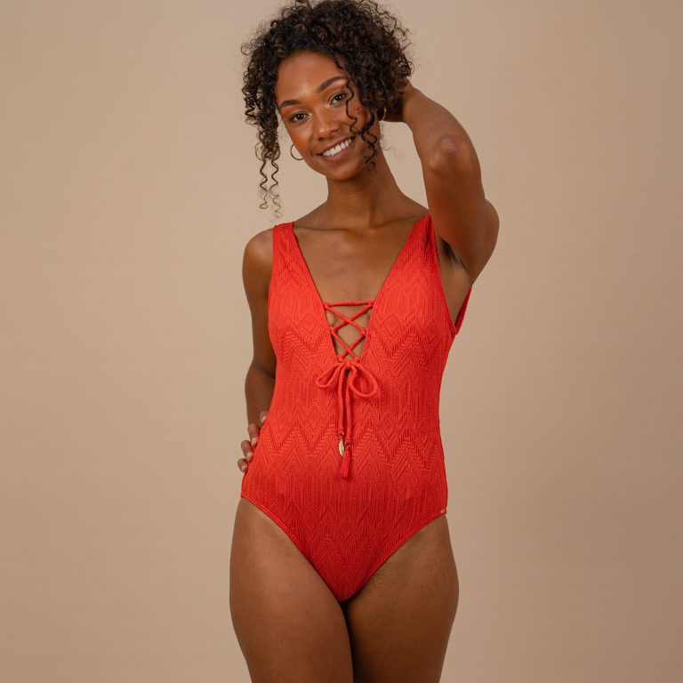 Piha Gelato Lacing Swimsuit Bright Flame Black Peacock