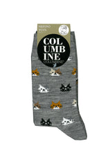 Load image into Gallery viewer, Merino Wool Socks – Sizes 4- 9 (Kitty Faces)(Black Grey Stripe)
