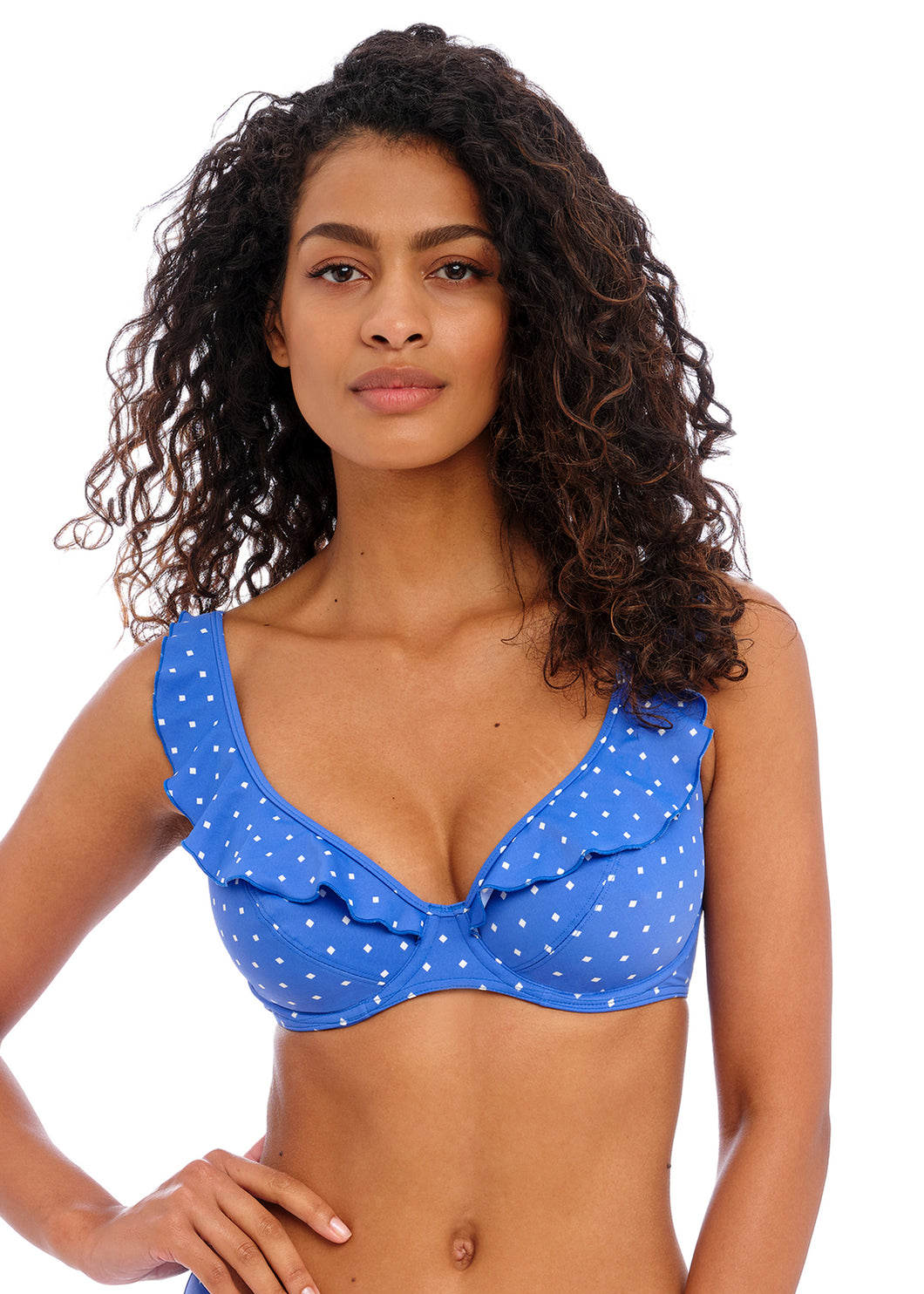 Freya Jewel Cove UW High Apex Frill  Bikini Top (Black)(Azure)