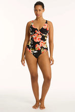 Load image into Gallery viewer, Sea Level Juniper Cross Front Multifit One Piece Swimsuit (Black Floral)
