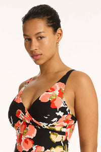 Sea Level Juniper Cross Front Multifit One Piece Swimsuit (Black Floral)