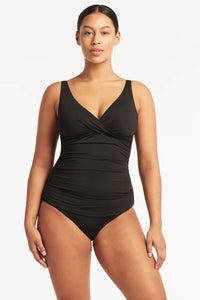 Sea Level Essentials Cross Front Multifit Tankini Top (Black)