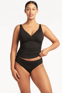 Sea Level Essentials Cross Front Multifit Tankini Top (Black)