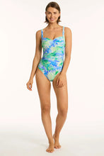 Load image into Gallery viewer, Sea Level Key Largo Twist Front One Piece Swimsuit  Blue Green Multi
