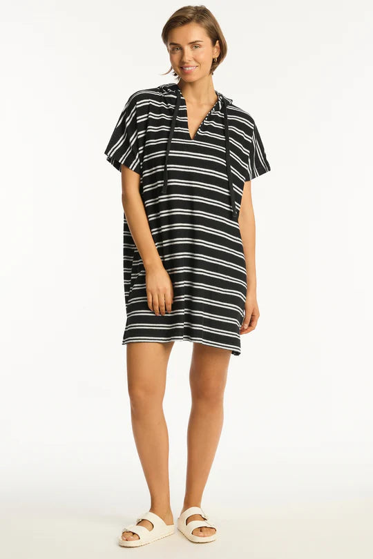 Sea Level Terry Surf Poncho Black & White Stripe