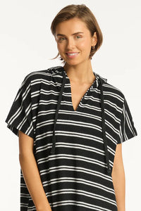 Sea Level Terry Surf Poncho Black & White Stripe