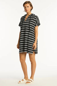 Sea Level Terry Surf Poncho Black & White Stripe