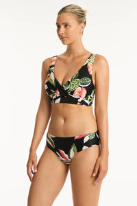 Sea Level Sundown  Cross Front Multi Fit Bikini Top (Black Multi)