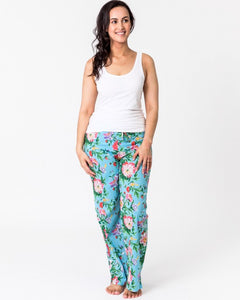 Floressents Pyjama Lounge Pants- Spring Bloom (Turquoise) (Sky Blue)(Natural)